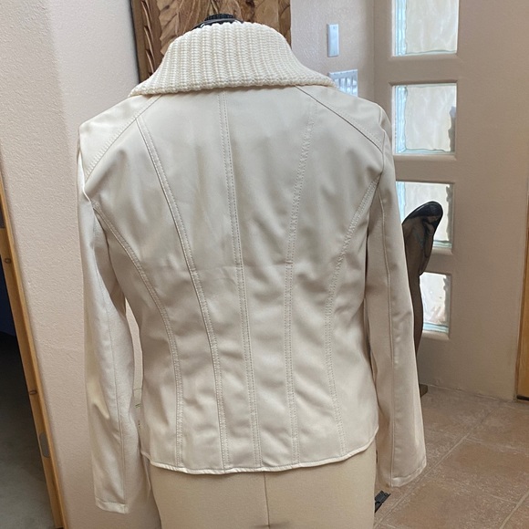 Chico's Cream Faux Leather Jacket with Ribbed Collar - Picture 4 of 6